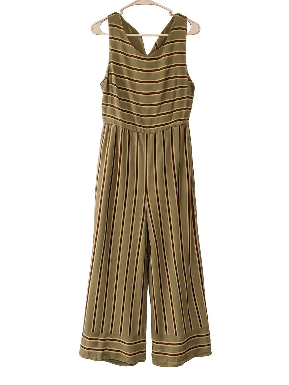 Olive Striped Sleeveless Jumpsuit